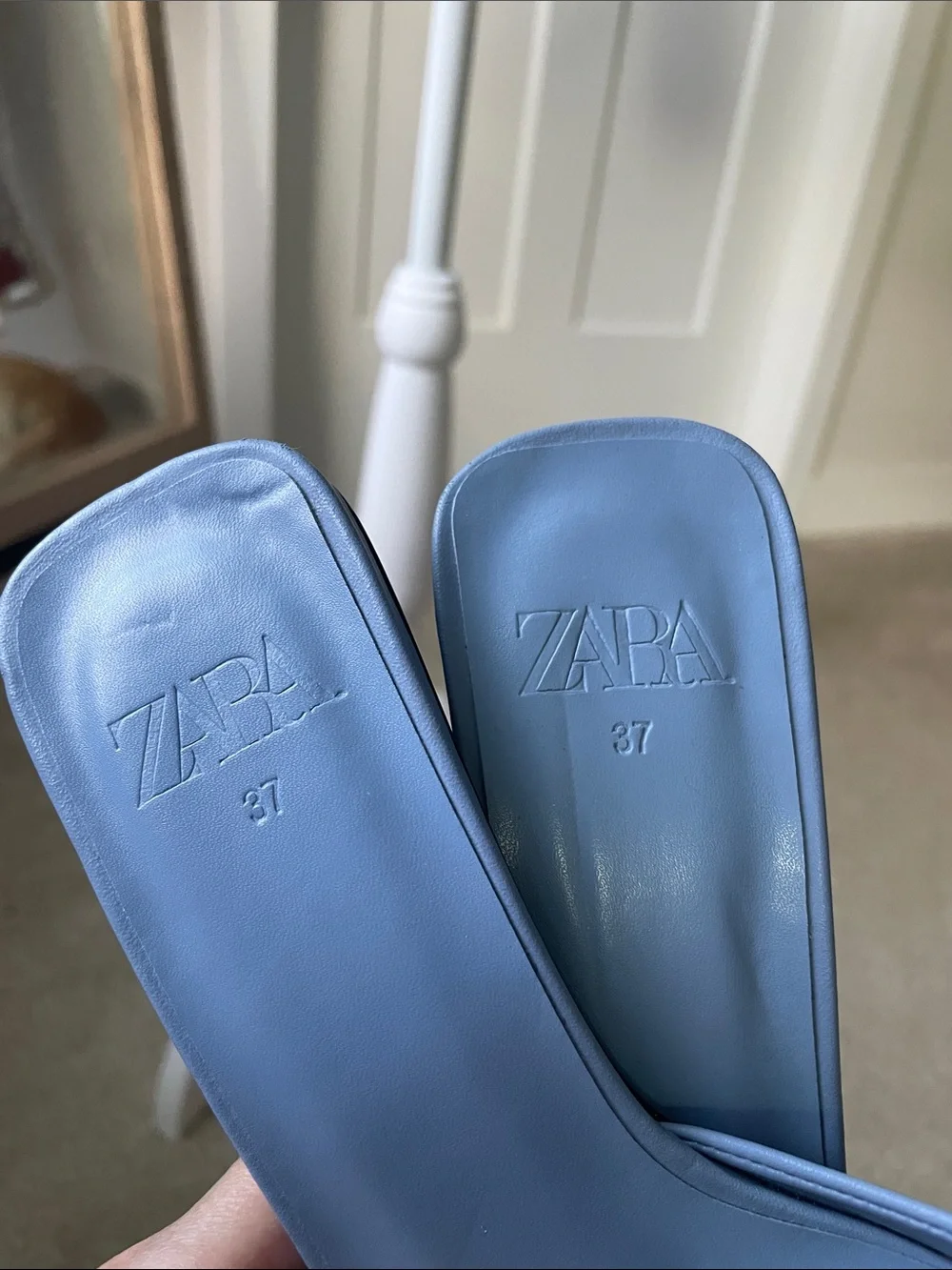 ZARA Lavender Blue Square-Toe Block Heel Slides - Picture 2 of 3